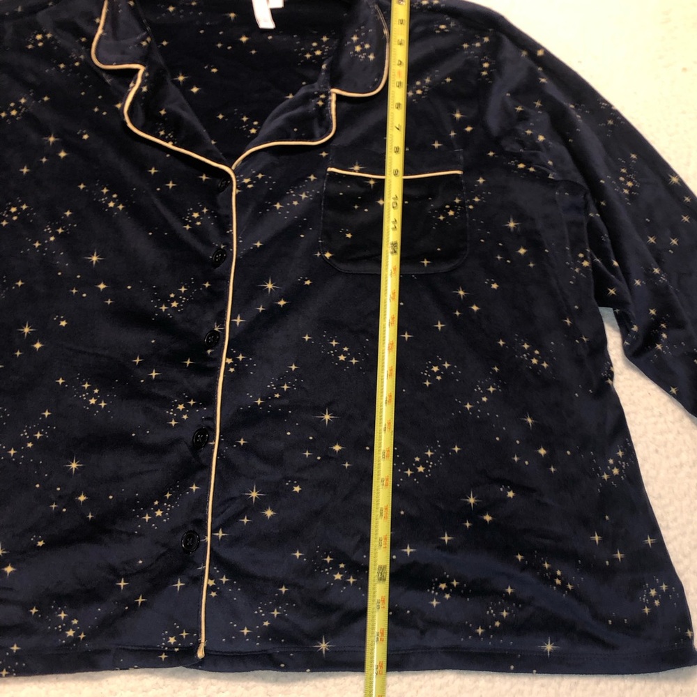 Women's Navy Star-Print Pajama Set, pants and Jacket with Gold Trim